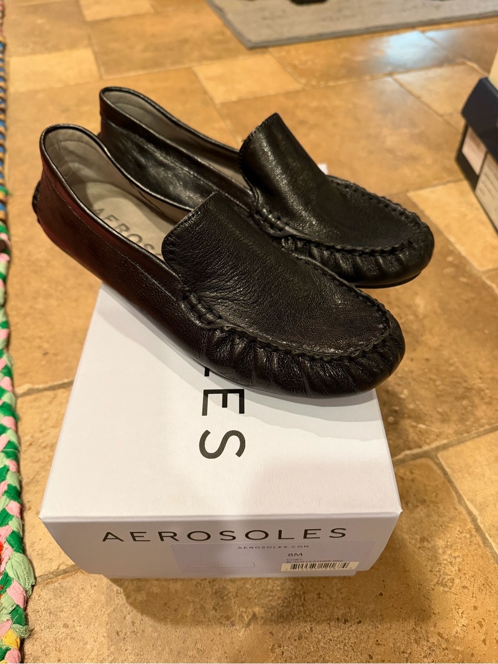 AEROSOLES Coby Black Leather Slip-On Moccasin Loafers